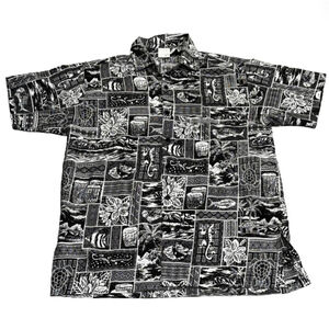 Rima Tropical Hawaiian Black and White Button Down Casual Shirt